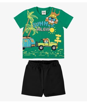 Conjunto Infantil Camiseta Com Bermuda Rovi Kids Verde