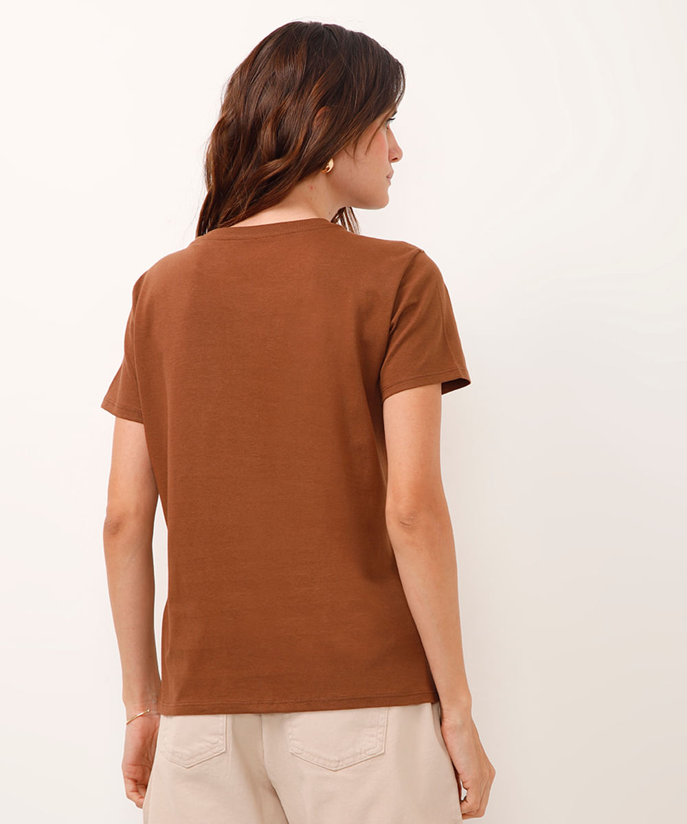 camiseta de algodão manga curta snoopy marrom