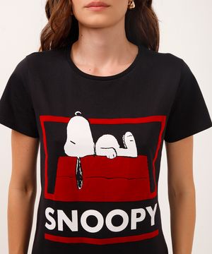 camiseta de algodão manga curta snoopy preta