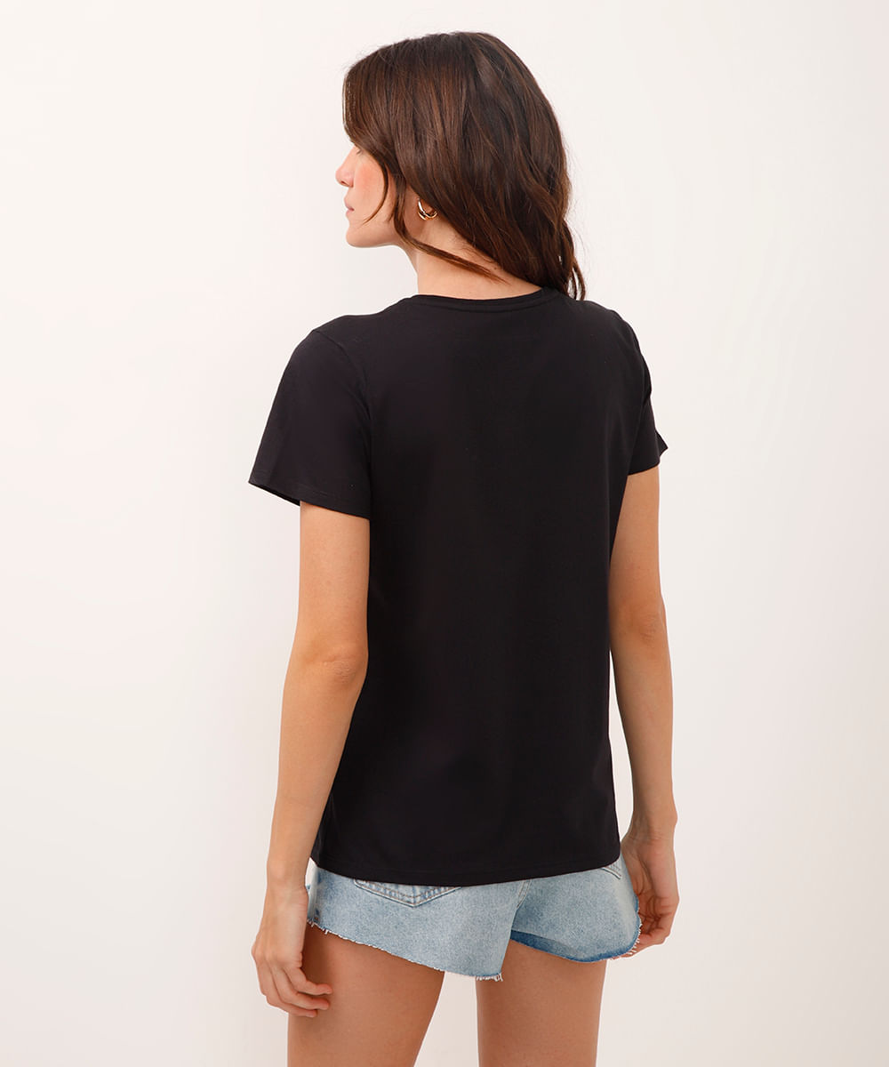 camiseta de algodão manga curta snoopy preta