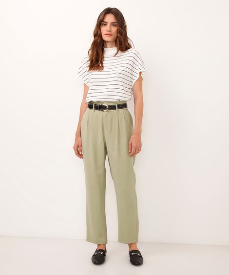 calça slouchy de viscose cós elástico verde