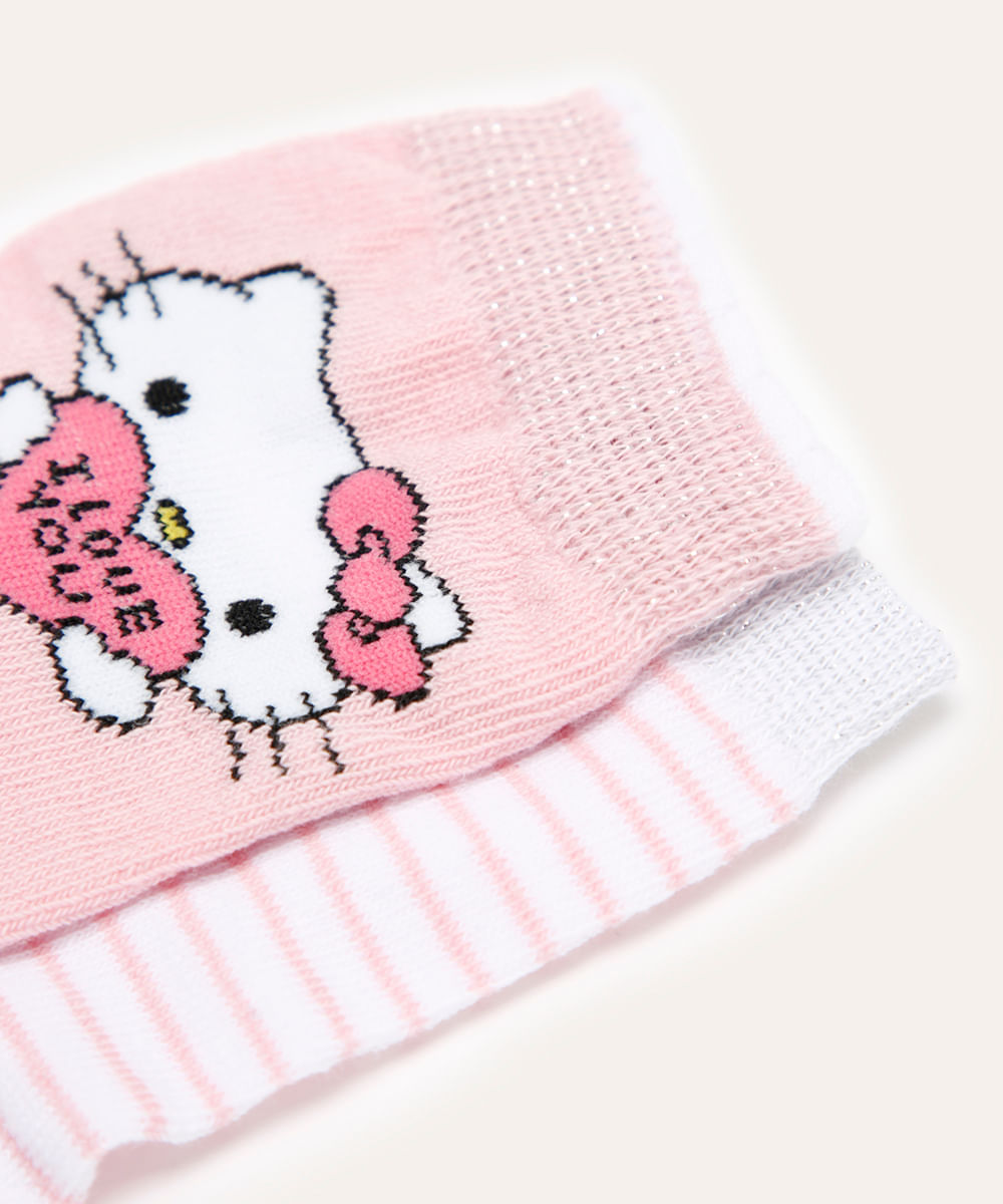 Kit de 2 Meias Infantis Cano Médio Hello Kitty  Multicor