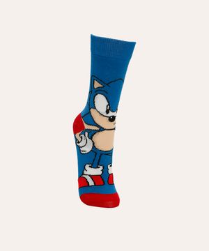 meia infantil cano alto estampada sonic azul