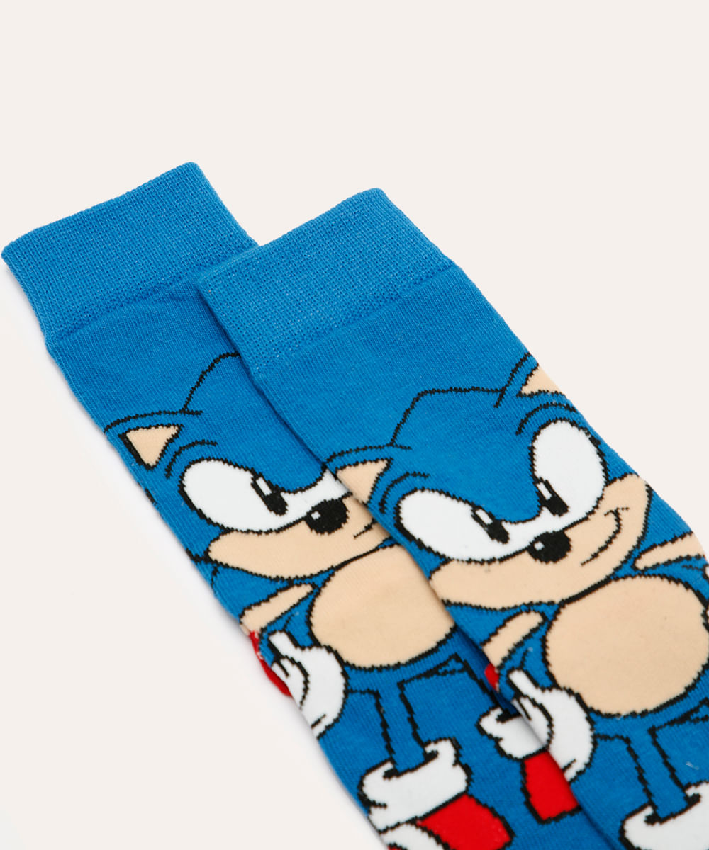 meia infantil cano alto estampada sonic azul