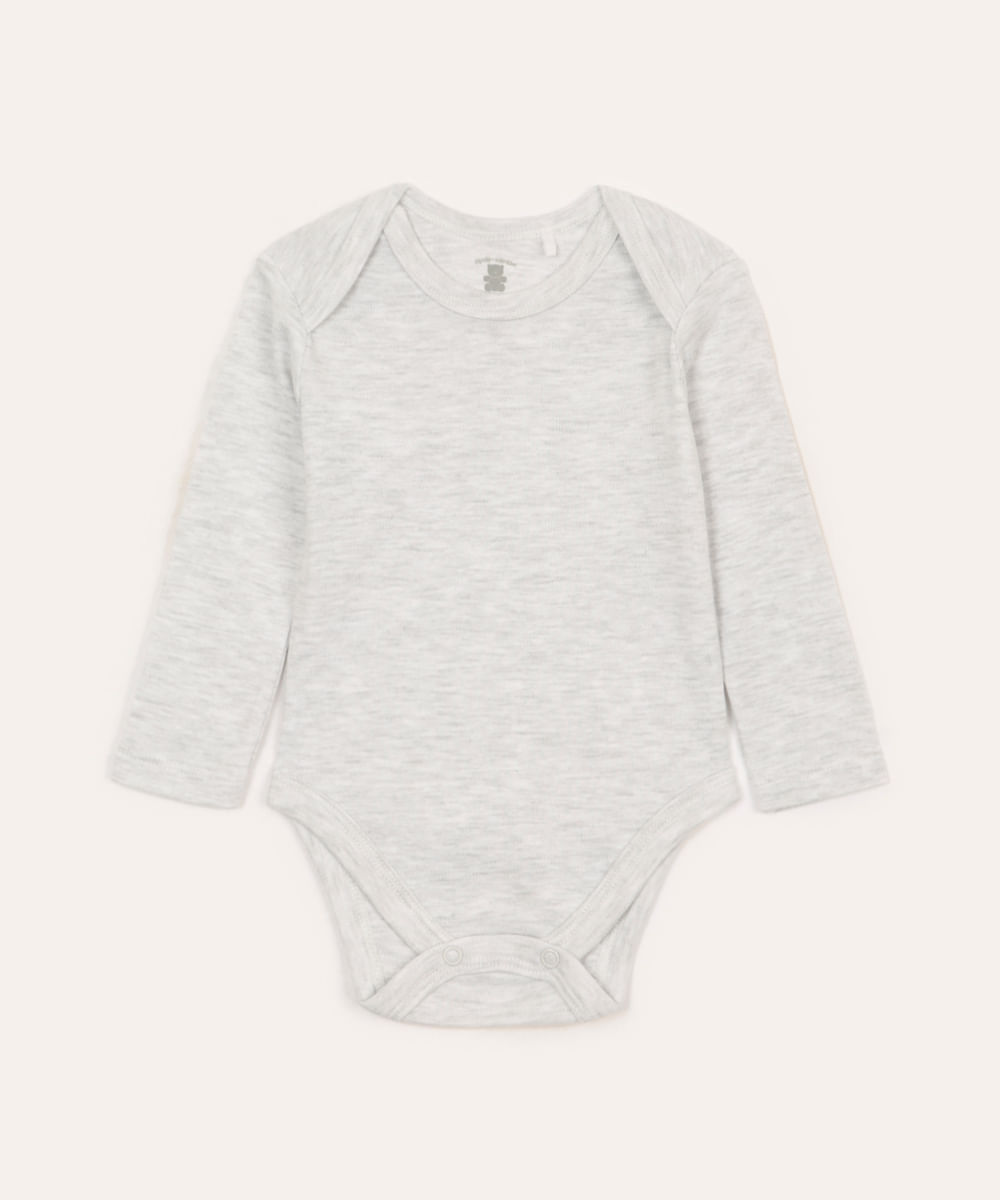 body infantil manga longa cinza mescla