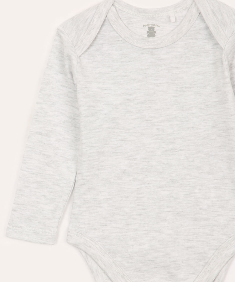 body infantil manga longa cinza mescla