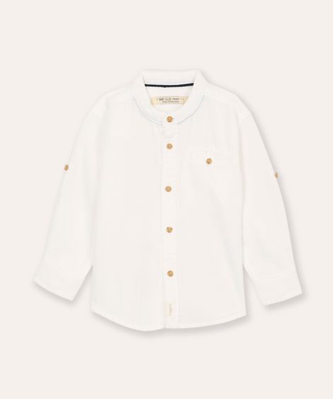 camisa infantil manga longa gola padre azul claro - branco