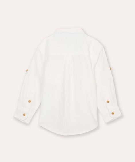 camisa infantil manga longa gola padre azul claro - branco