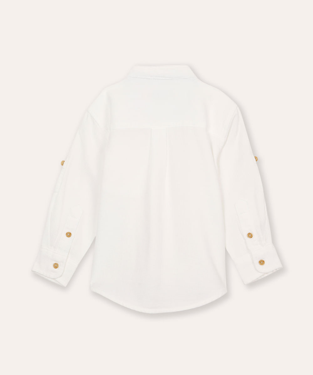 camisa infantil manga longa gola padre azul claro - branco