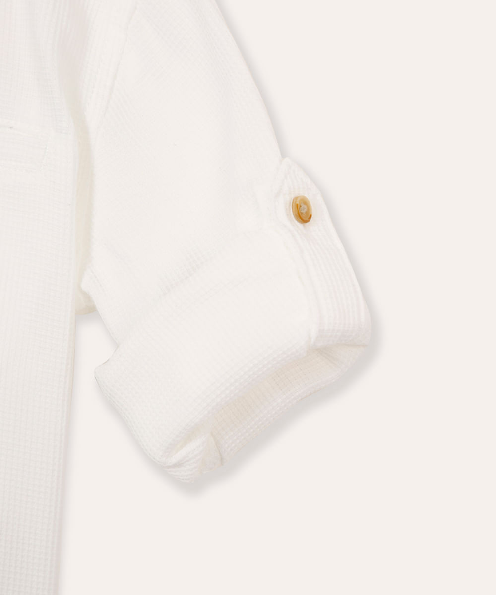 camisa infantil manga longa gola padre azul claro - branco
