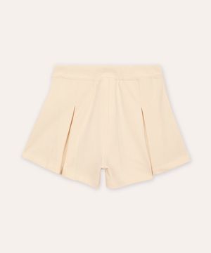 short saia de moletinho infantil plissado bege