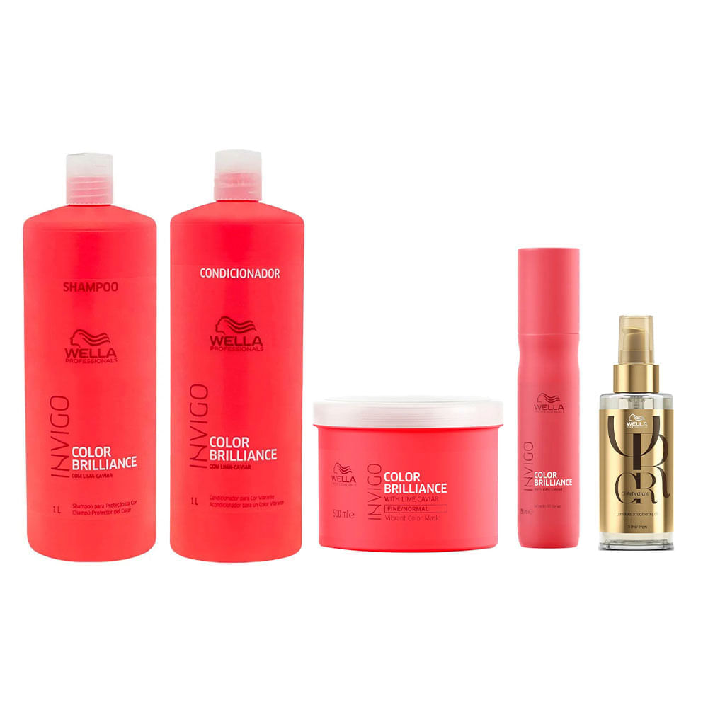 Wella Professionals Invigo Color Brilliance Kit – Shampoo + Condicionador + Máscara + Leave-in + Óleo Smoothening