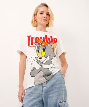 camiseta de algodão manga curta tom e jerry off white