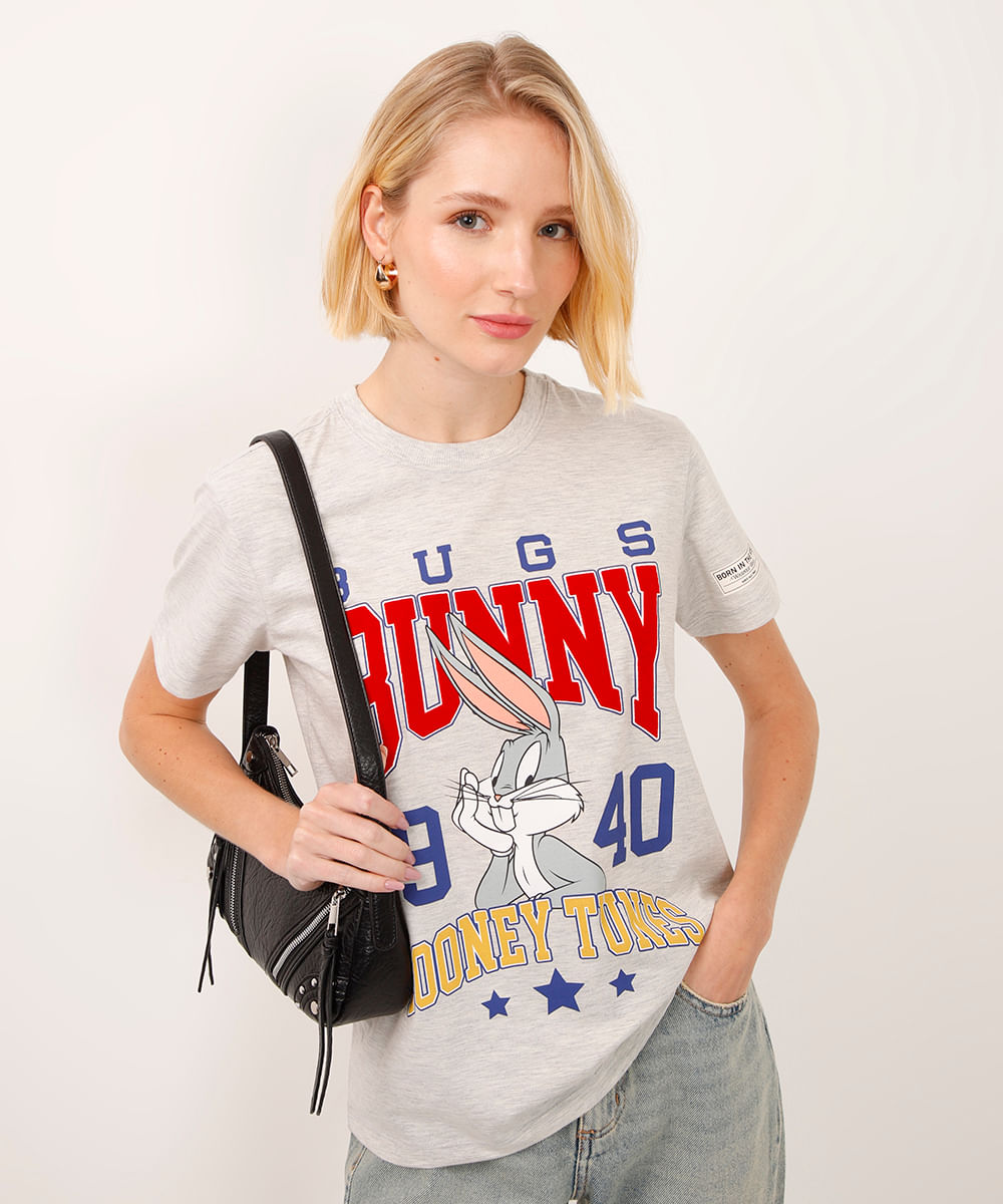camiseta de algodão manga curta pernalonga cinza