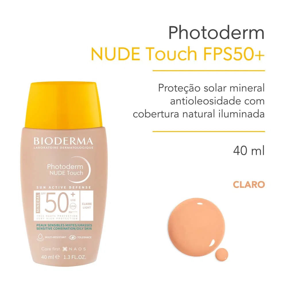 Encontraproduto.com.br - Bioderma Photoderm Nude Touch Kit com 2 Unidades – Protetor Solar com Cor FPS50+ - Claro 40ml