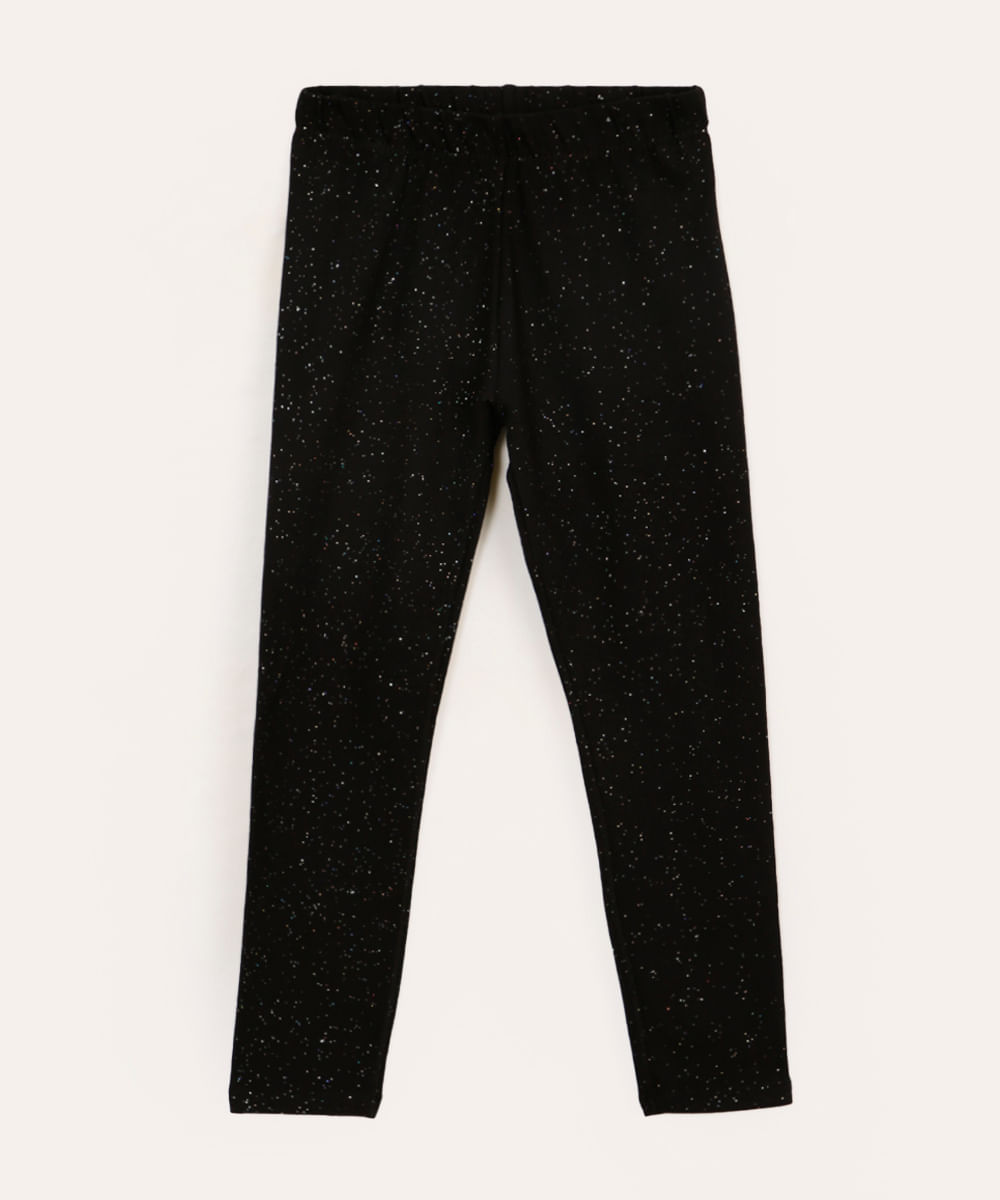 calça legging infantil com glitter cinza - preto