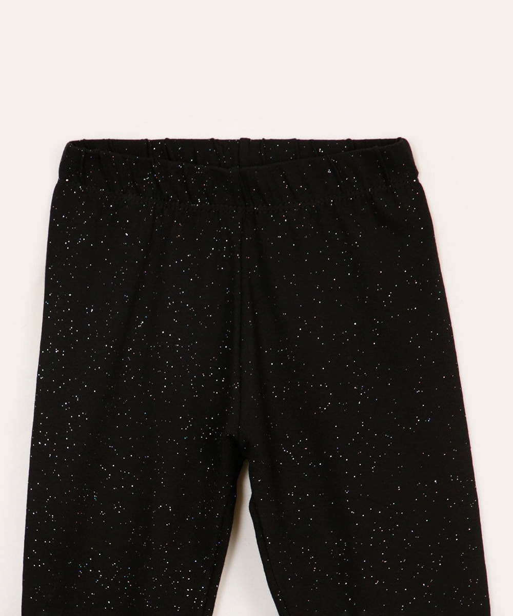 calça legging infantil com glitter cinza - preto