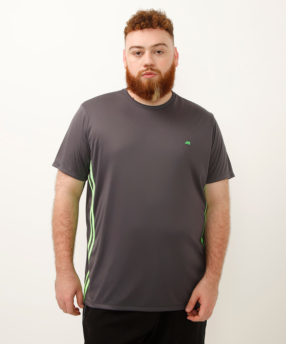 camiseta plus size manga curta esportiva chumbo