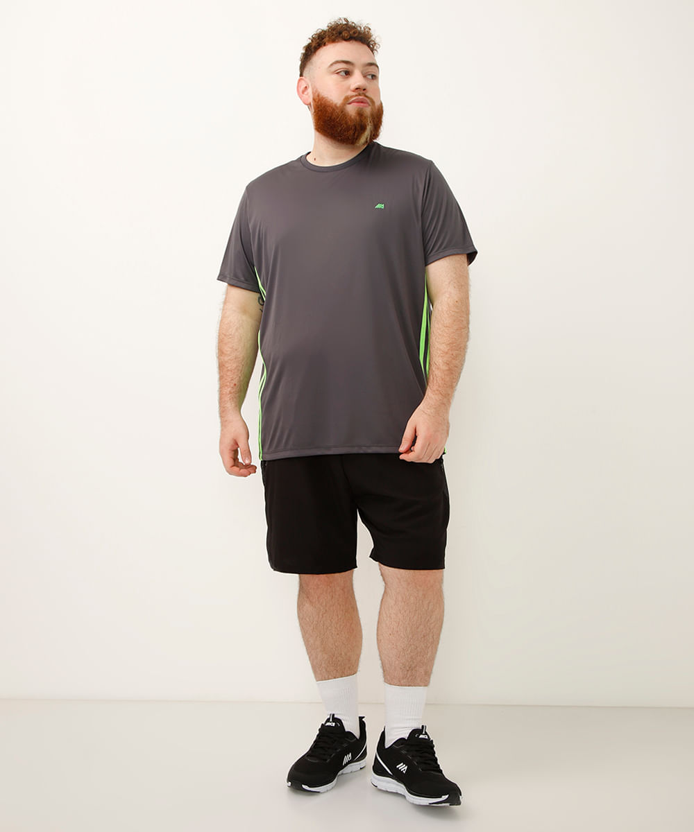 camiseta plus size manga curta esportiva chumbo