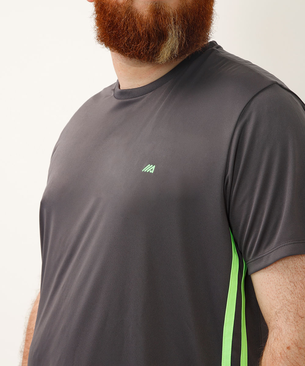 camiseta plus size manga curta esportiva chumbo