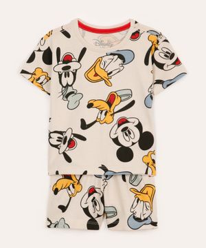 pijama infantil curto turma do mickey bege