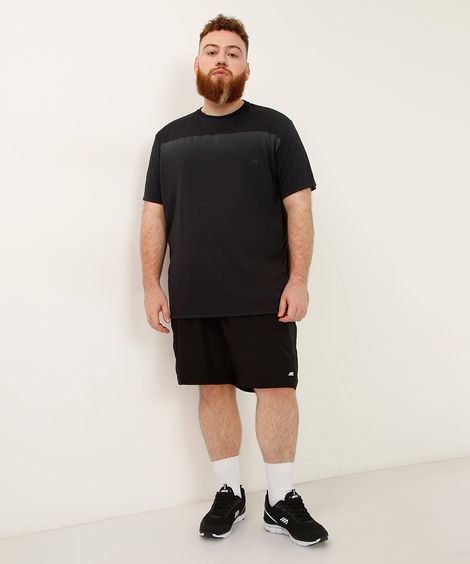 short plus size com elástico e tela esportivo preto