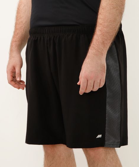 short plus size com elástico e tela esportivo preto