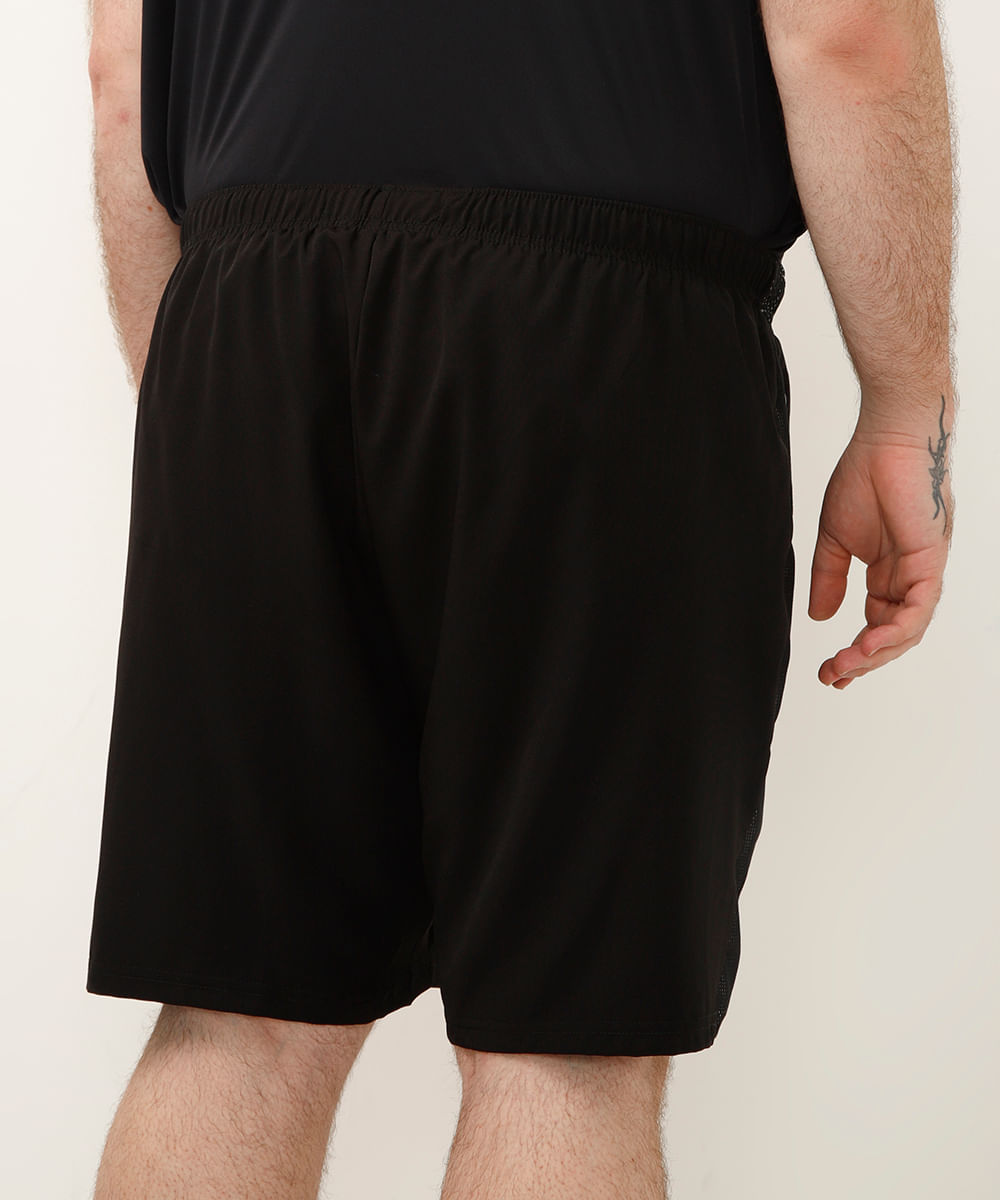 short plus size com elástico e tela esportivo ace preto