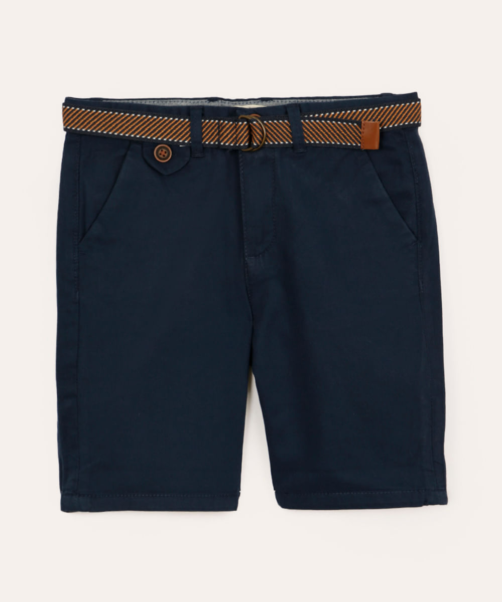 bermuda infantil de sarja com cinto  kaki - azul marinho