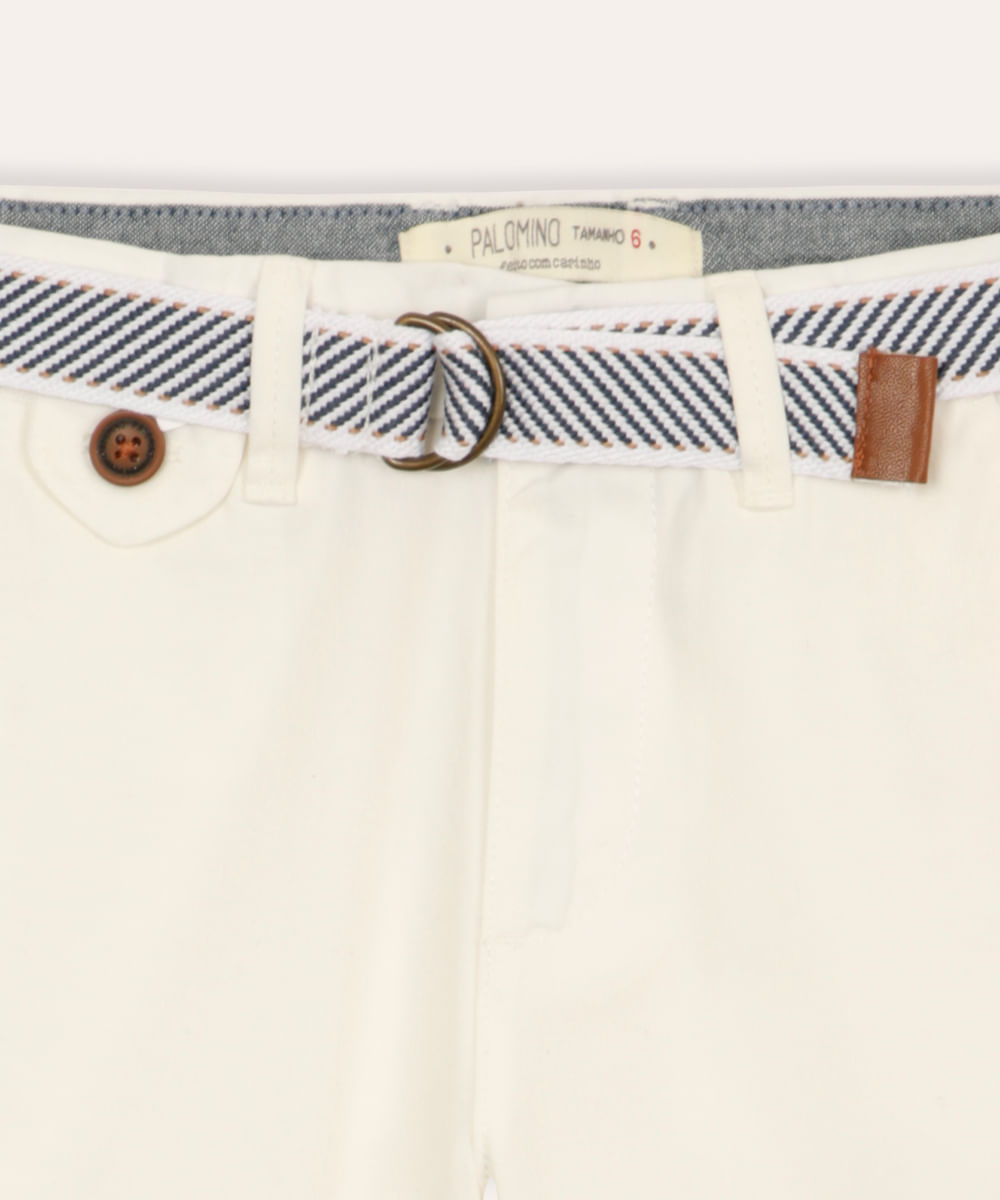 bermuda infantil de sarja com cinto  kaki - branco