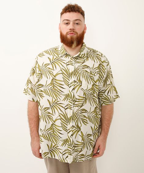 camisa de algodão folhagens plus size branca