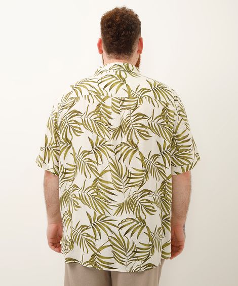 camisa de algodão folhagens plus size branca
