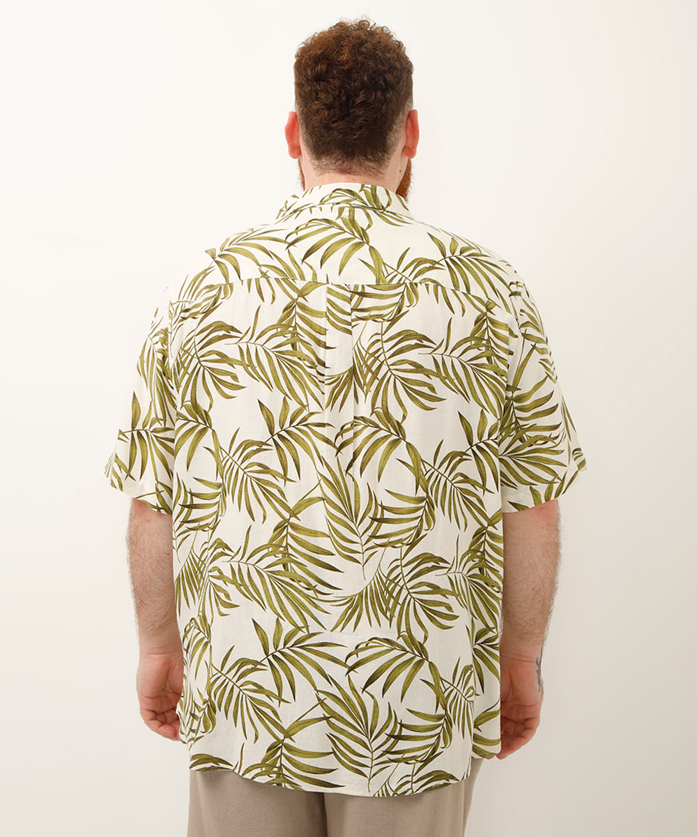camisa de algodão folhagens plus size branca