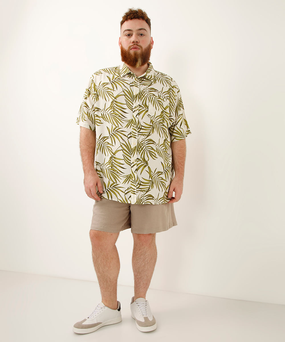 camisa de algodão folhagens plus size branca