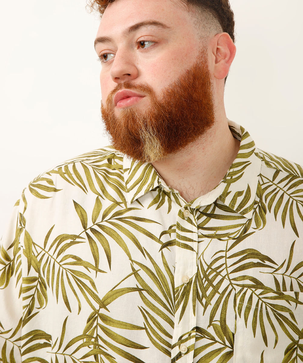 camisa de algodão folhagens plus size branca