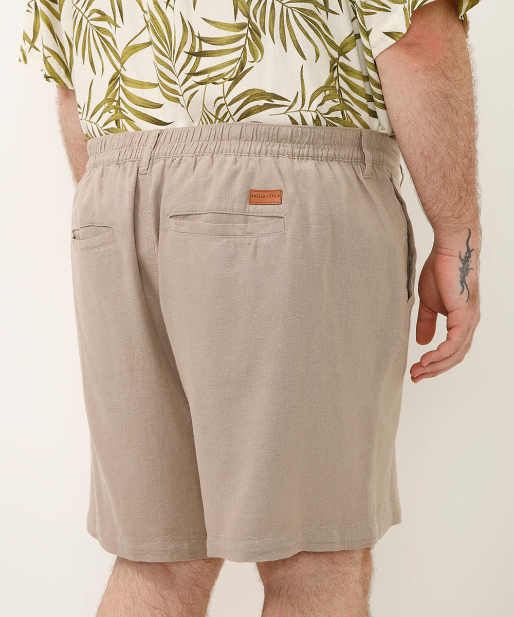 bermuda de linho com bolsos plus size bege