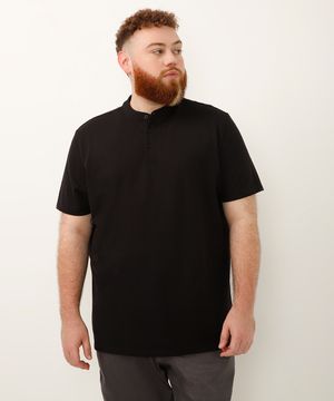 polo plus size de algodão piquet preto