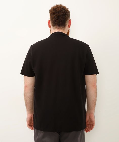 polo plus size de algodão piquet - preto