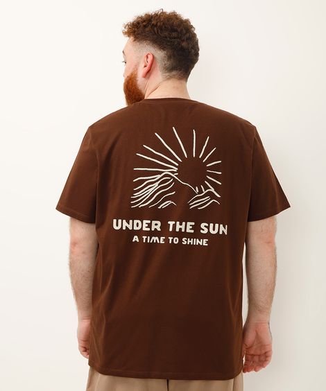 camiseta de algodão plus size over the sun marrom