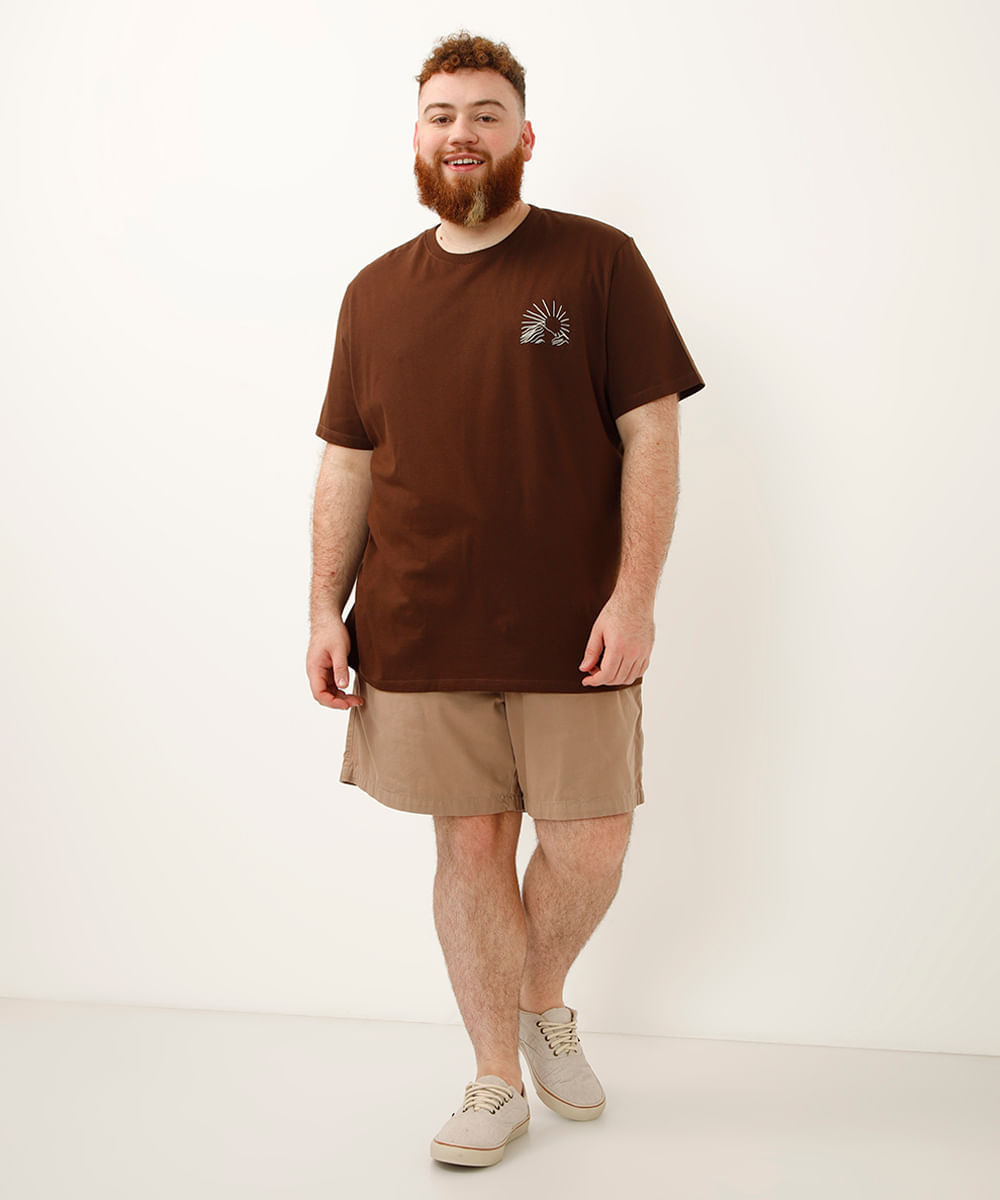 camiseta de algodão plus size over the sun marrom