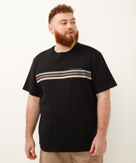 camiseta de algodão plus size estampada manga curta preta