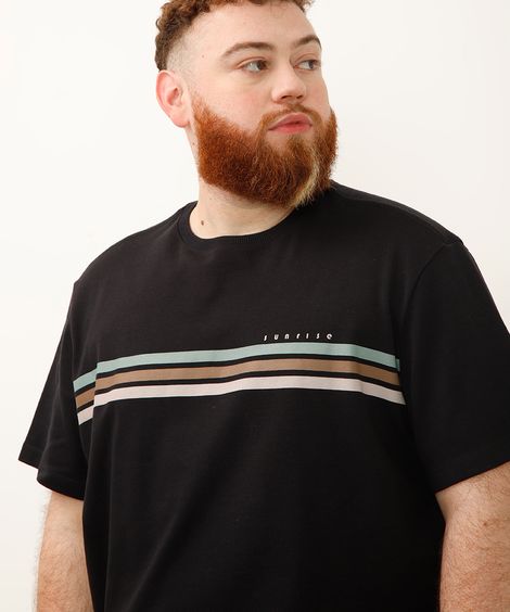 camiseta de algodão plus size estampada manga curta preta