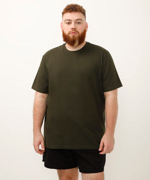 camiseta básica de algodão manga curta plus size verde