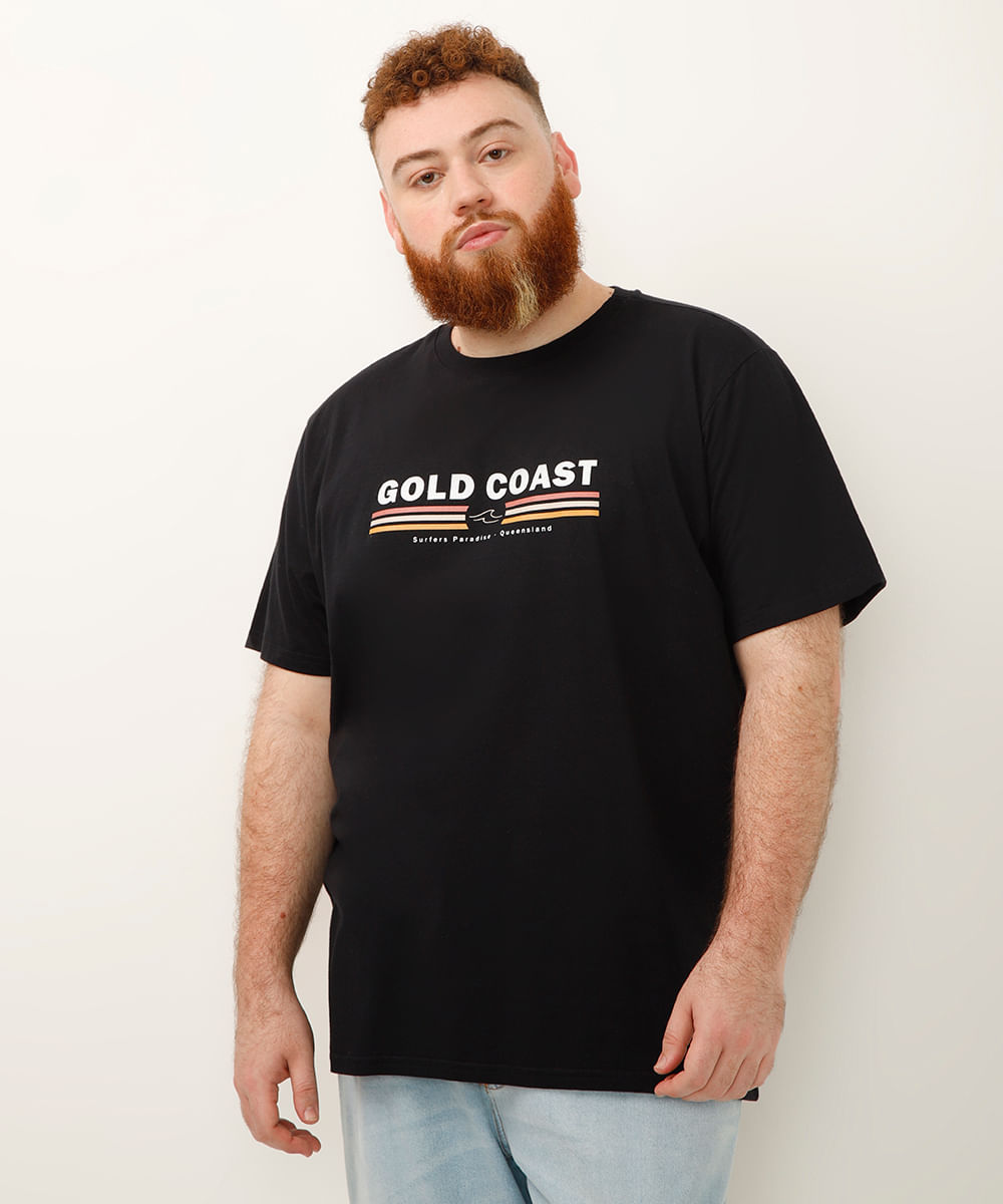 camiseta de algodão plus size gold coast preta