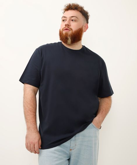camiseta básica de algodão manga curta plus size azul
