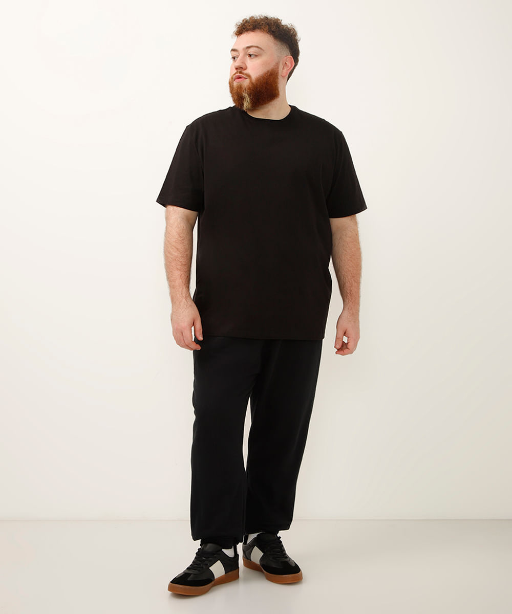 camiseta básica de algodão manga curta plus size preta