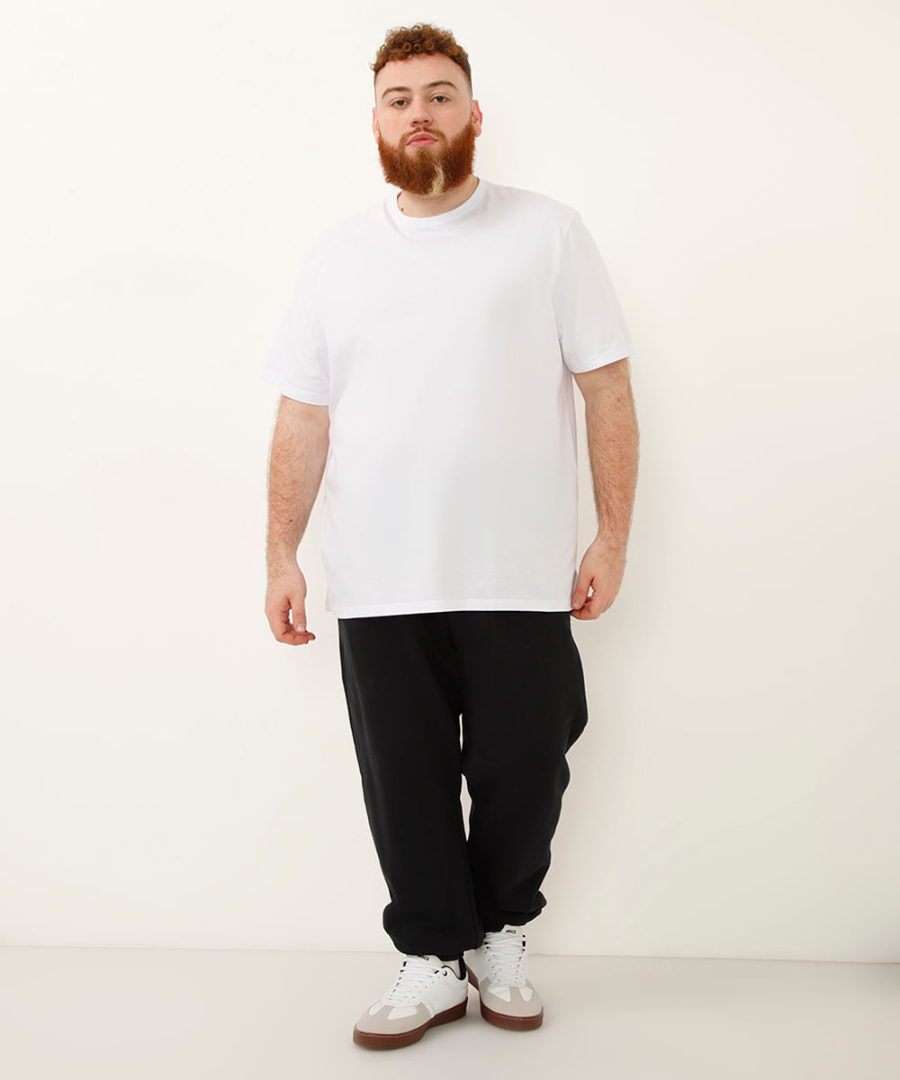 camiseta básica de algodão manga curta plus size branco