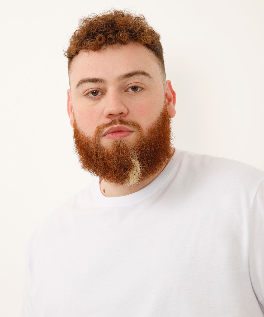 camiseta básica de algodão manga curta plus size branco