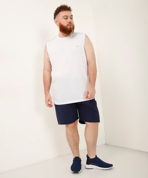 short plus size com elástico e tela esportivo ace azul marinho