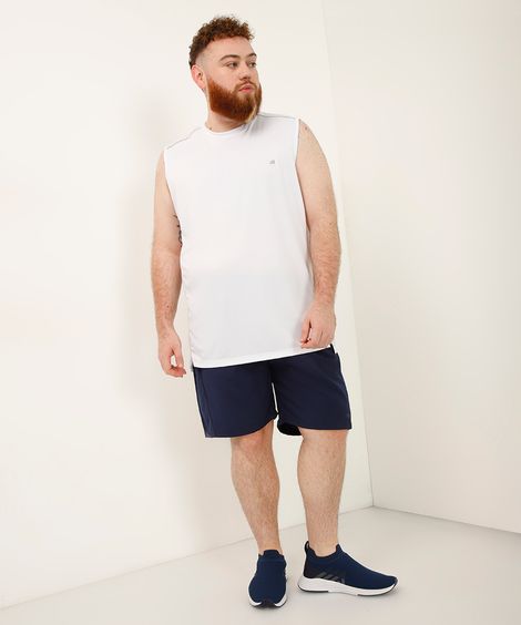 short plus size com elástico e tela esportivo azul marinho
